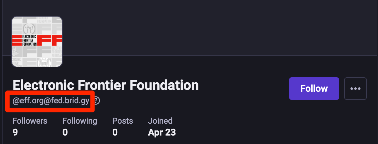 ejemplo de un perfil de sitio web visto desde mastodon